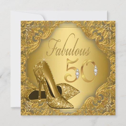 Extravagante Gold High Heel Fabulous 50. Geburtsta Einladung (Vorderseite)