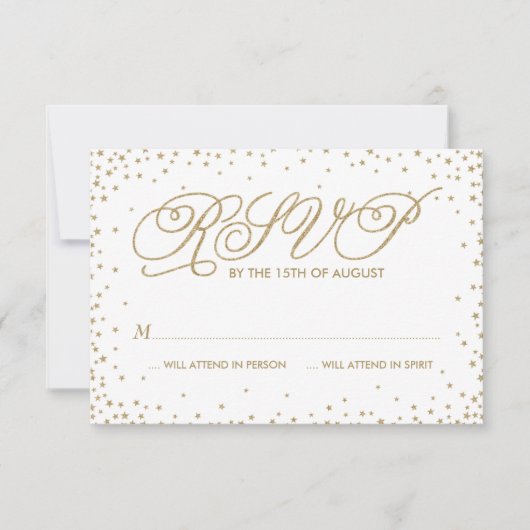 Extravagante Gold Stars Hochzeit RSVP Card Karte (Vorderseite)