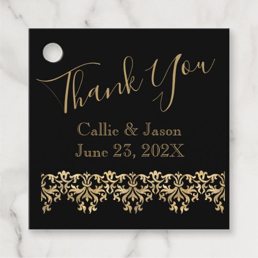 Extravagante Goldbriefe auf Schwarz Danke Geschenkanhänger (Vorderseite)