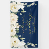 Extravagante Goldkalligrafie der White Peony Navy Banner (Vertikal)