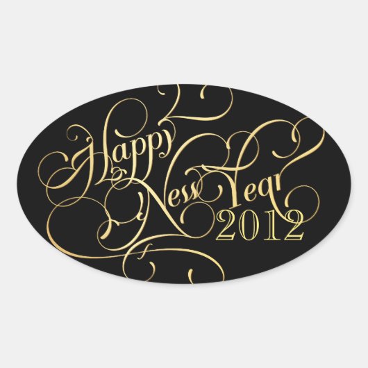 Extravagante Happy New Year Stickers - Oval (Vorderseite)