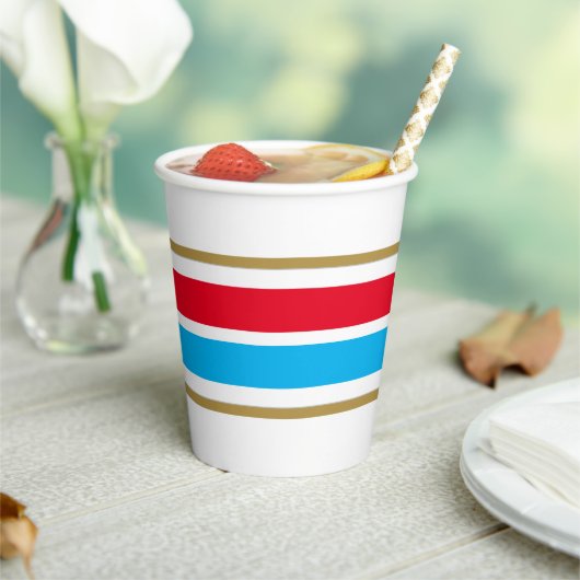 Extravagante, helle Himmelblau rote Streifen auf W Pappbecher (In Situ)