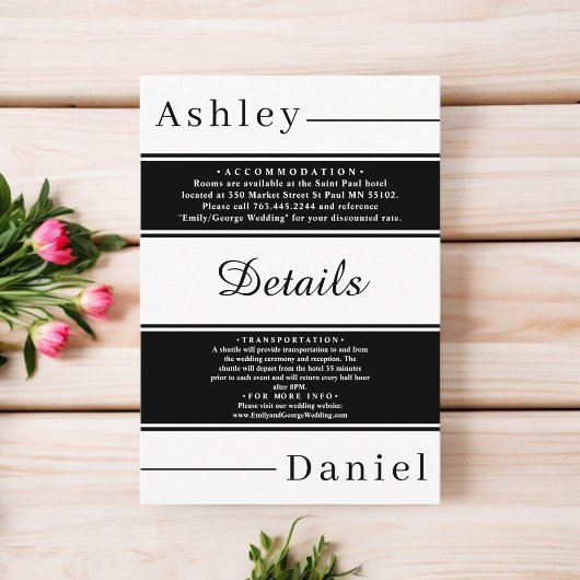 Extravagante Hochzeit mit eleganten Schwarz-Weiß-S Begleitkarte