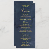 Extravagante Hochzeit von Navy Blue & Gold Menükarte (Vorne/Hinten)