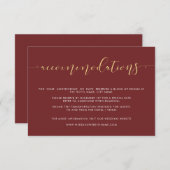 Extravagante Hochzeitskarten für Burgund & Gold Begleitkarte (Vorne/Hinten)