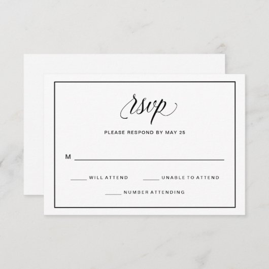 Extravagante Hochzeitsreaktion in Schwarz und Weiß RSVP Karte (Vorne/Hinten)