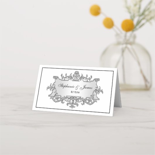 Extravagante Imitate Silver Filigree Frame Escort Platzkarte (Vorderseite)