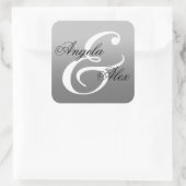 Extravagante Kalligrafie Ampersand Gray Ombre Wedd Quadratischer Aufkleber (Tasche)