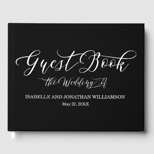 Extravagante Kalligrafie Schwarz-weiß Elegantes Gä Gästebuch (Vorderseite)