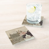 Extravagante Katze & Burg Glasuntersetzer (Schrägansicht)