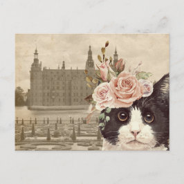 Extravagante Katze & Burg Postkarte