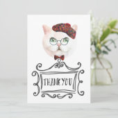 Extravagante Katze mit Beret Dankeskarte (Stehend Vorderseite)