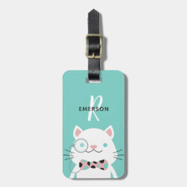 Extravagante Katze mit Monogramm des Monocle-| Gepäckanhänger