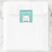 Extravagante Katze | Türkis Dieses Buch gehört Quadratischer Aufkleber (Tasche)