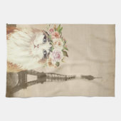 Extravagante Katze und Eiffel Geschirrtuch (Horizontal)