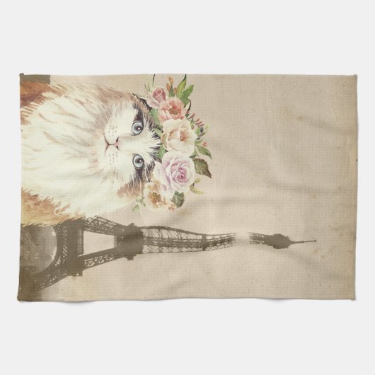 Extravagante Katze und Eiffel Geschirrtuch (Horizontal)
