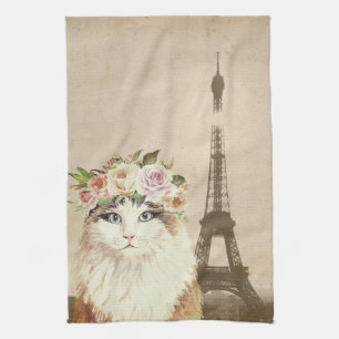 Extravagante Katze und Eiffel Geschirrtuch