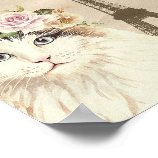 Extravagante Katze und Eiffelturm Kunstdruckerei Poster (Ecke)