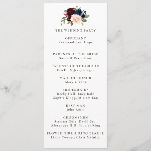 Extravagante klassische Blume Timeline Hochzeit Programm (Rückseite)