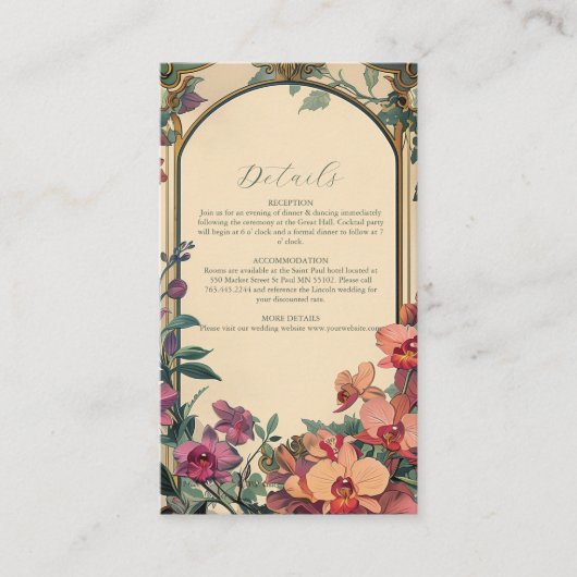 Extravagante klassische Jugendstil-Hochzeit Begleitkarte (Vorderseite)