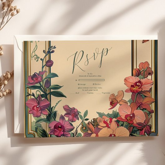 Extravagante klassische Jugendstil-Hochzeit RSVP Karte