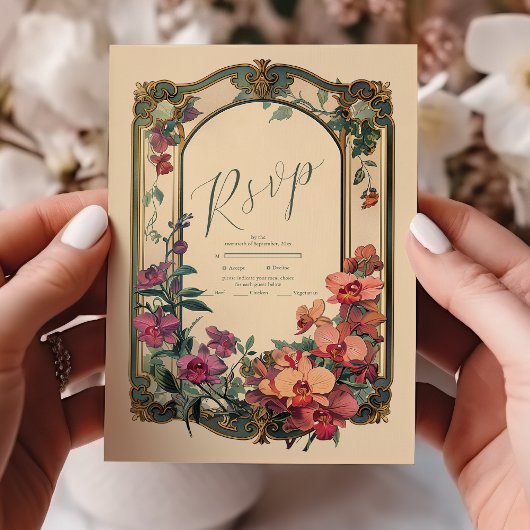 Extravagante klassische Jugendstil-Hochzeit RSVP Karte