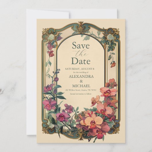 Extravagante klassische Jugendstil-Hochzeit Save The Date (Vorderseite)