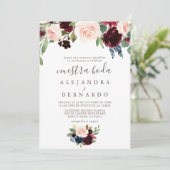 Extravagante klassische Rose Nuestra Boda Einladun Einladung (Stehend Vorderseite)