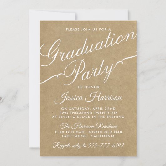 Extravagante Kraft Typografy Graduation Party Einladung (Vorderseite)