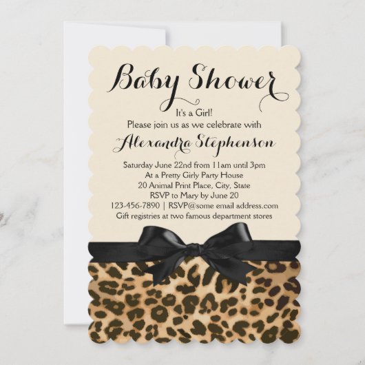 Extravagante Leopard Black Bow Girl Babydusche Einladung (Vorderseite)