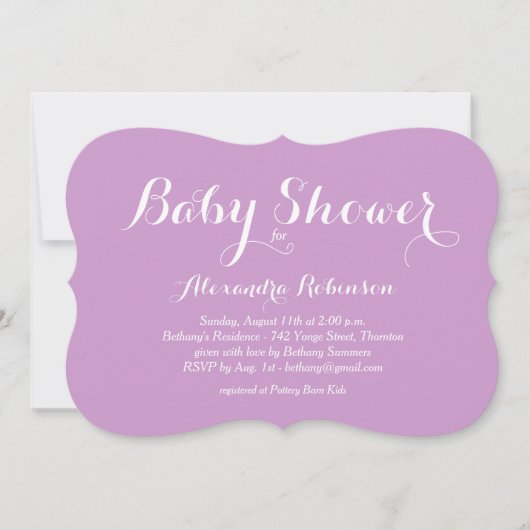 Extravagante Lila Kinderdusche Einladung (Vorderseite)