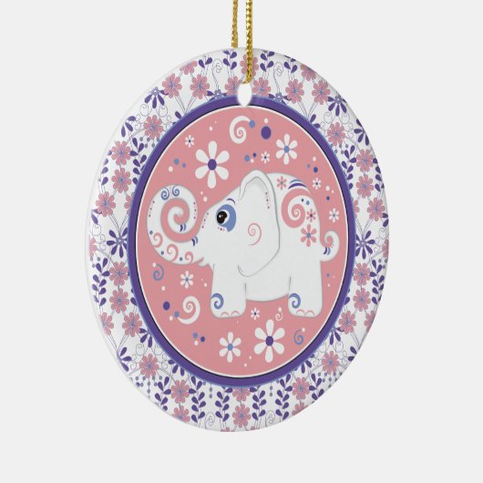 Extravagante Lila Rosa Weißer Elefant Blumendekora Keramikornament (Rechts)