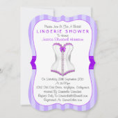 Extravagante Lila und weiße Corset Lingerie Dusche Einladung (Vorderseite)