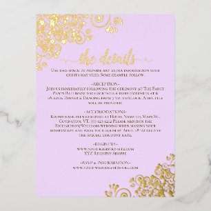 Extravagante Lilac Lila Gold Foil Wedding Details Folie Einladungspostkarte