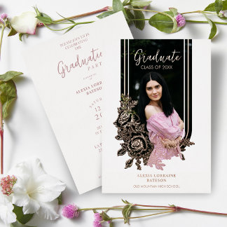 Extravagante Luxus Trendy Floral Arch Graduation P Folieneinladung