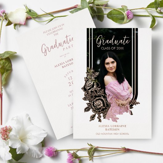 Extravagante Luxus Trendy Floral Arch Graduation P Folieneinladung