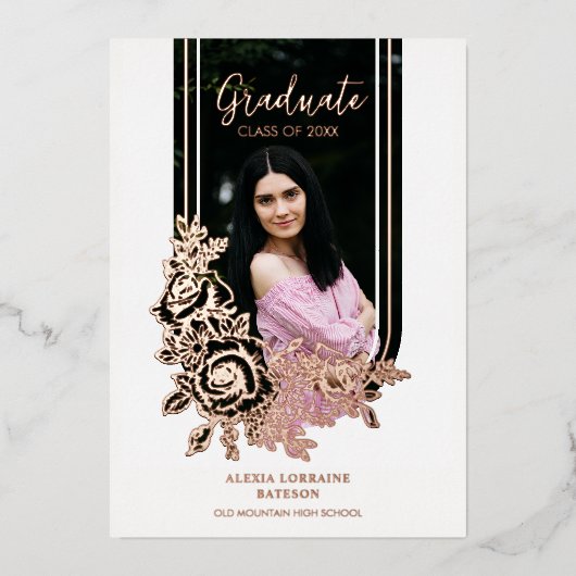 Extravagante Luxus Trendy Floral Arch Graduation P Folieneinladung (Vorderseite)