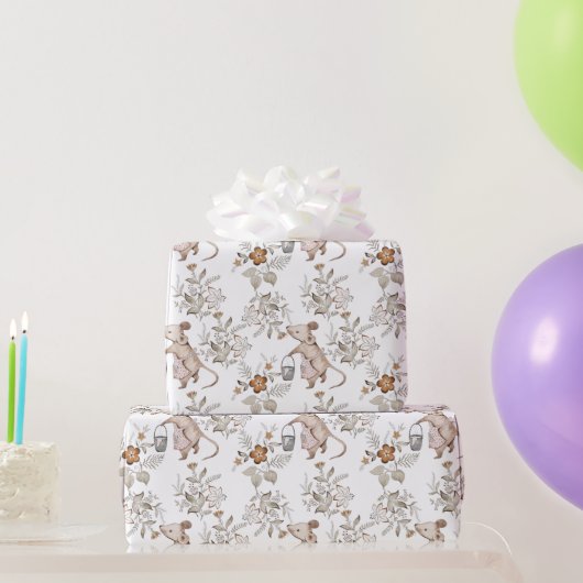 Extravagante Maus süß, rosa Schürze, Eimer, weiß Geschenkpapier (Partygeschenke)