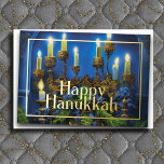 Extravagante Menorah mit Grün Folien Feiertagskarte<br><div class="desc">Extravagante Menorah mit Grün</div>