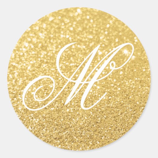Extravagante Monogram Imitate Pastel Bokeh Gold Gl Runder Aufkleber (Vorderseite)
