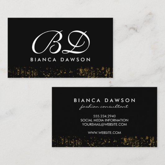 Extravagante Monogram Script Gold Grunge Visitenkarte (Vorne/Hinten)