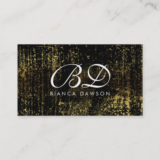 Extravagante Monogram Script Gold Grunge Visitenkarte (Vorderseite)