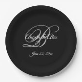 Extravagante Monogramm-Hochzeit in Weiß und Schwar Pappteller (Vorderseite)