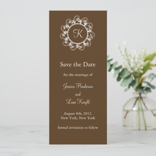 Extravagante Monogramm Save the Date (Schokolade) (Stehend Vorderseite)