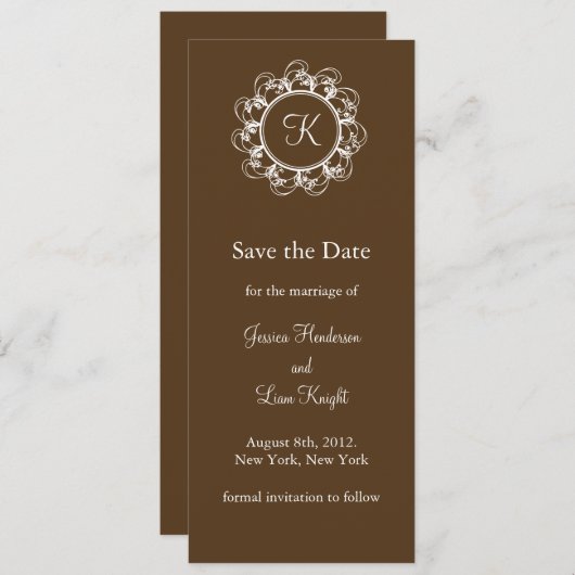 Extravagante Monogramm Save the Date (Schokolade) (Vorne/Hinten)