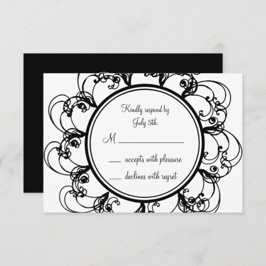 Extravagante Monogramm-UAWG (schwarz) RSVP Karte (Vorne/Hinten)