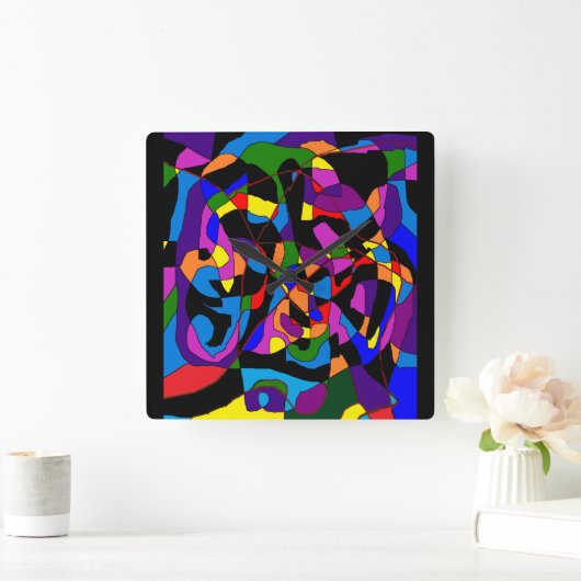 Extravagante Mosaikfarbenmuster Quadratische Wanduhr (Zuhause)
