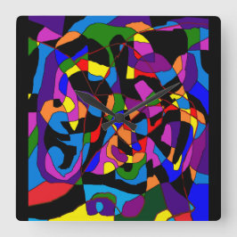 Extravagante Mosaikfarbenmuster Quadratische Wanduhr