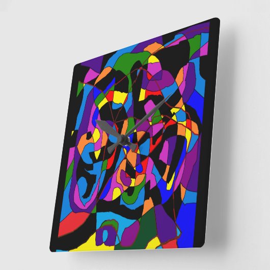 Extravagante Mosaikfarbenmuster Quadratische Wanduhr (Winkel)