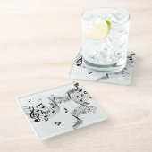 Extravagante Musiknoten auf Weiß Glasuntersetzer (Schrägansicht)